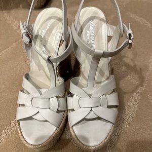 Saint Laurent Tribute white leather espadrille wedges